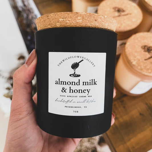 handcrafted clean burning milk and honey candle with wooden wick