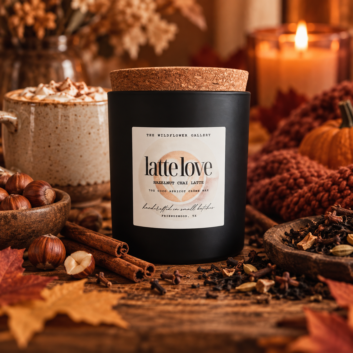 Latte Love | Hazelnut Chai Latte Wood Wick Fall Candle