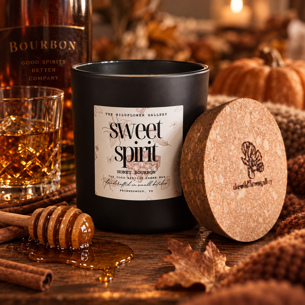 Sweet Spirit | Honey Bourbon Wood Wick Candle | Limited Edition Fall Candle