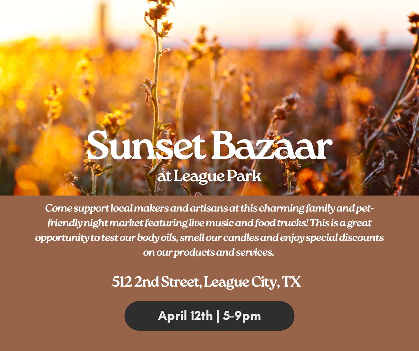 sunset bazaar night market league city april 2025