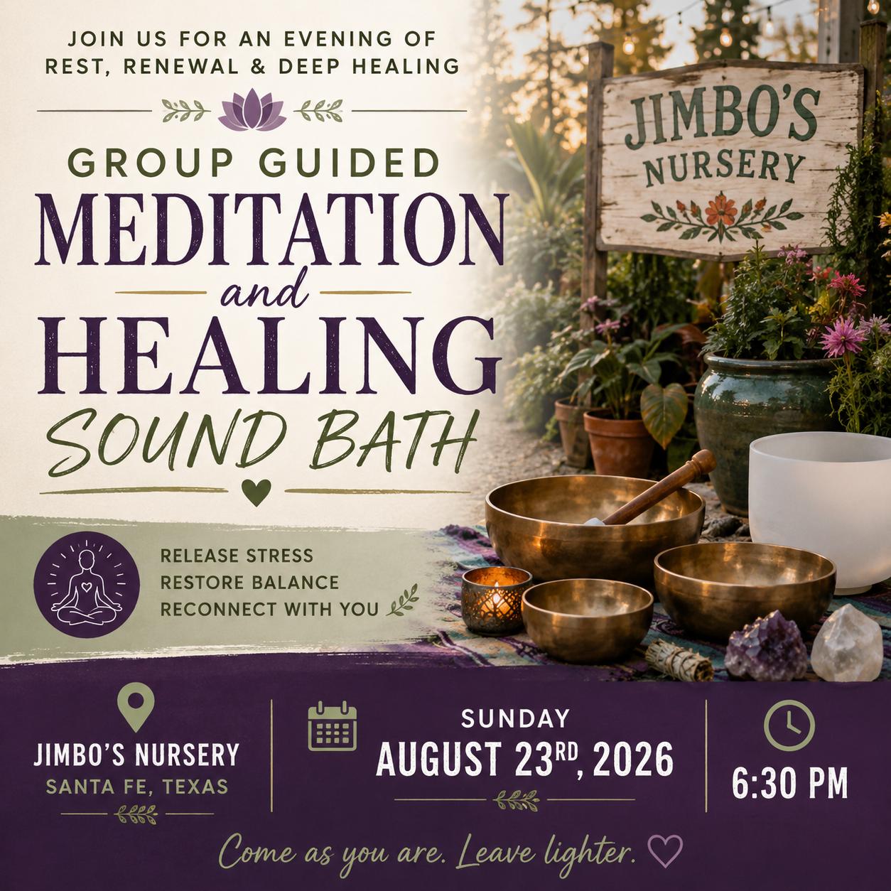 Soften Into Summer | Outdoor Group Guided Meditation & Healing Sound Bath in Santa Fe, Texas