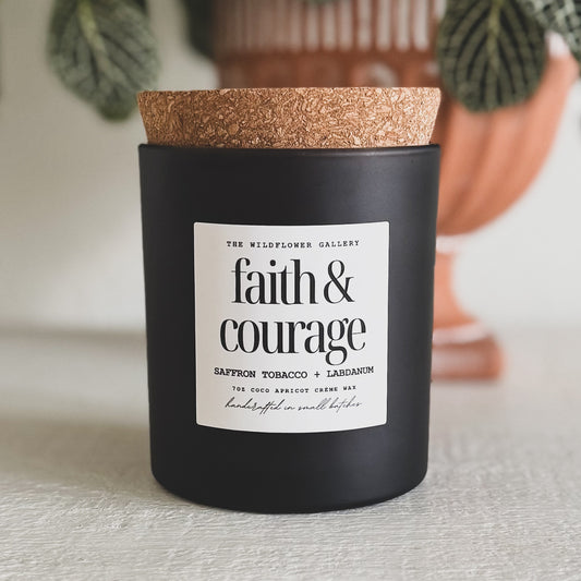 faith & courage non-toxic and eco-friendly luxury saffron tobacco scented candle