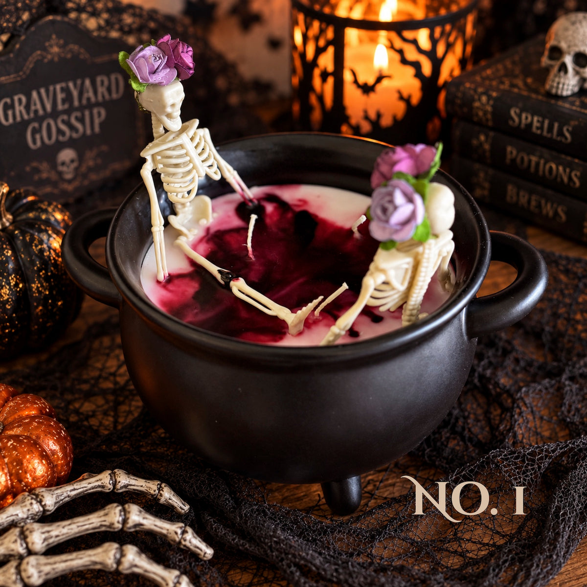 Graveyard Gossip | 21 oz Halloween Skeleton Cauldron Candle