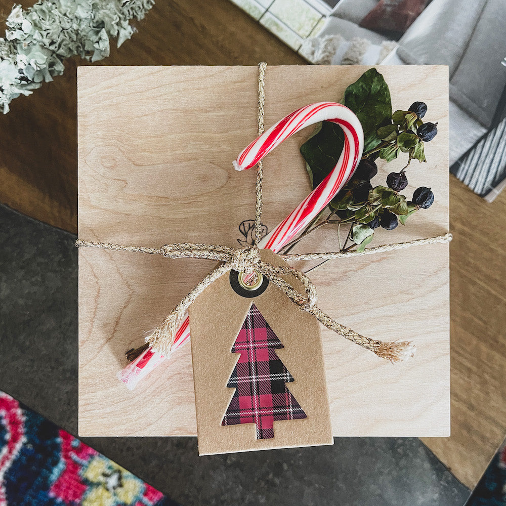 handcrafted holiday gift boxes with candy cane made in friendswood, texas